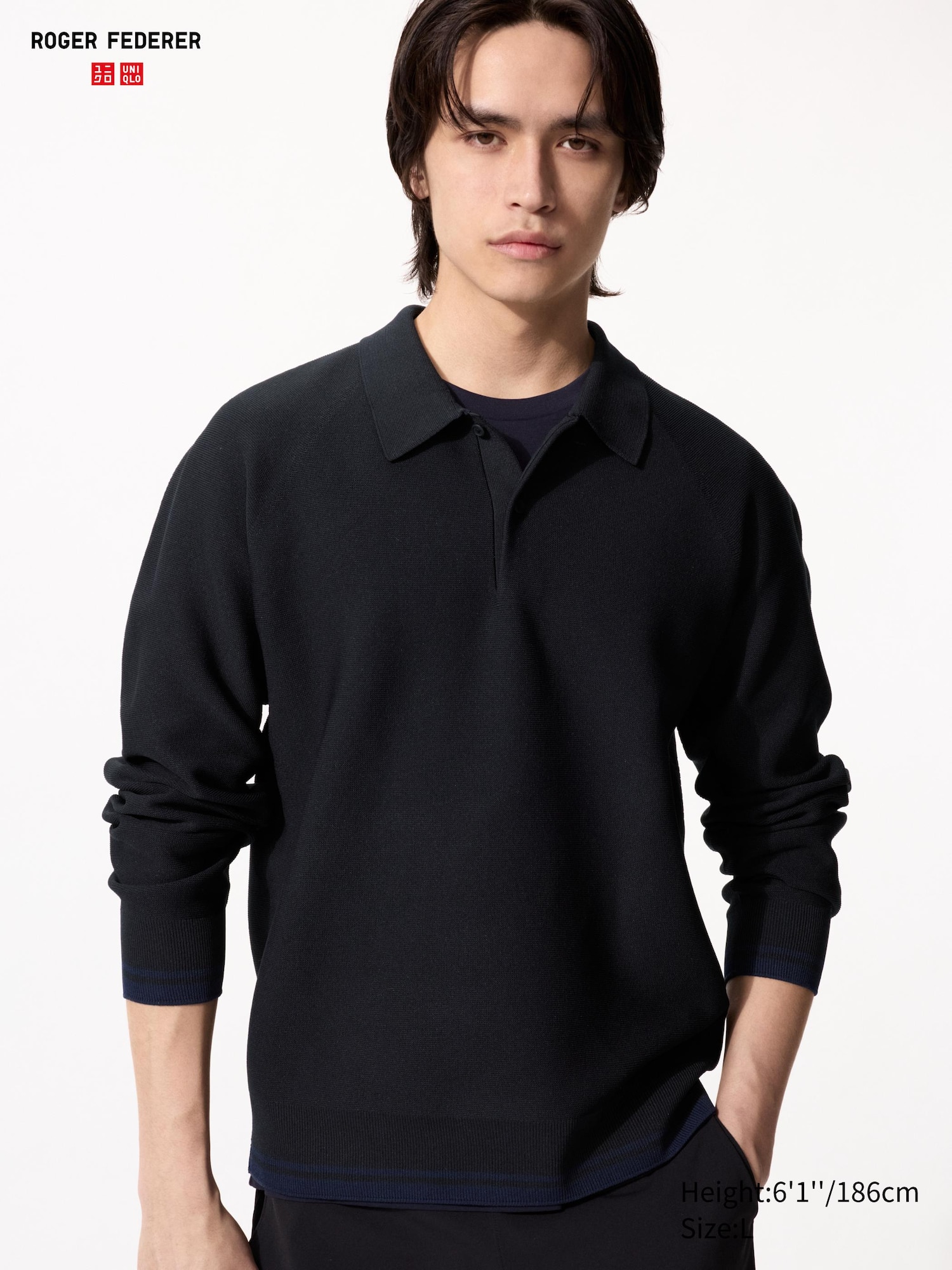 Washable 3D Knit Polo Long Sleeve