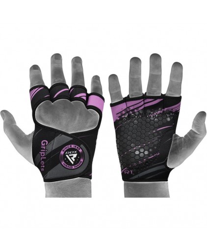 RDX R1 Weightlifting Grip w Short Strap in Purple