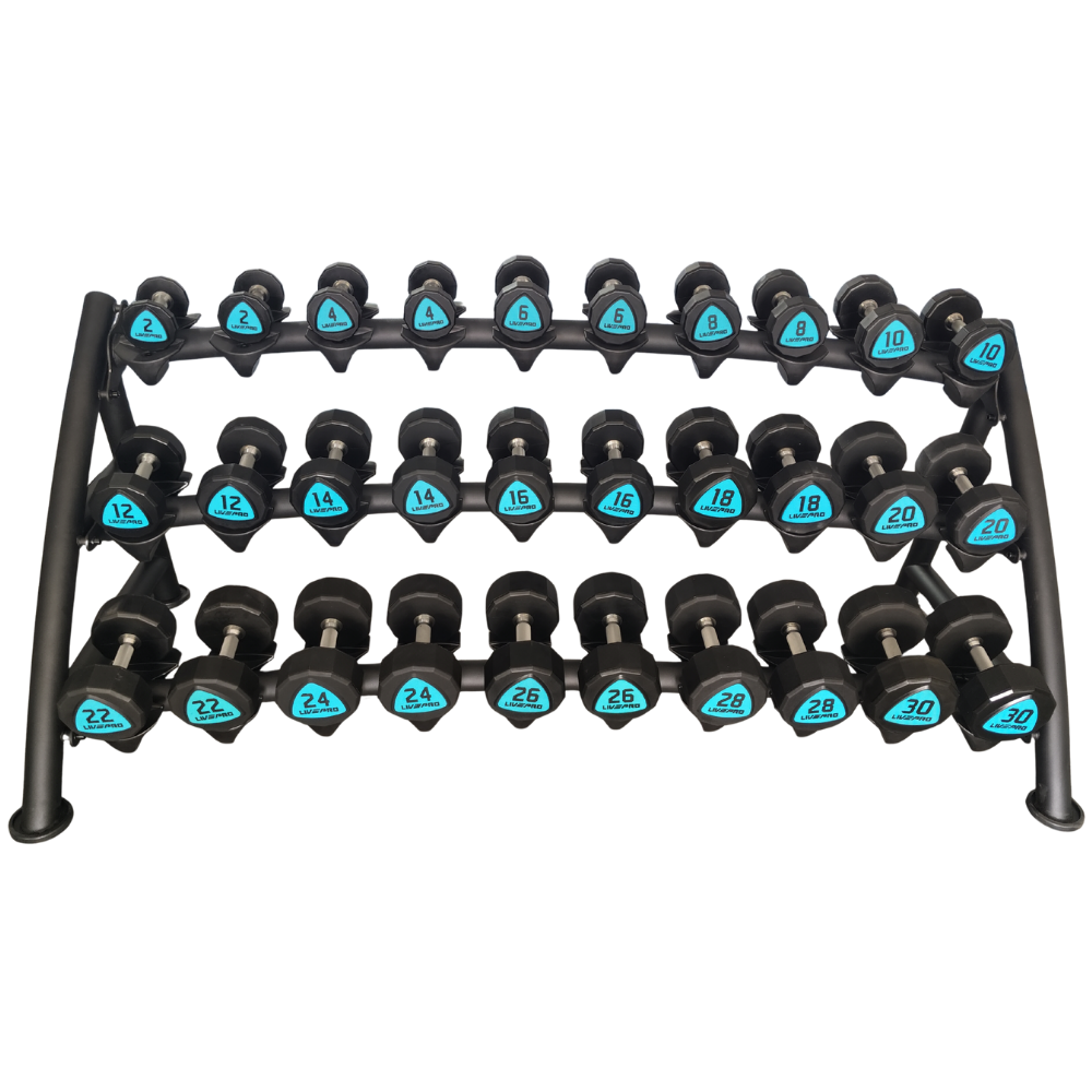 480Kg Urethane 12-Sided Dumbbells Set With 15 Pair 3-Tier Rack (2kg to 30kg)